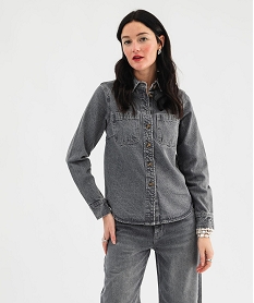 GEMO Chemise en jean en denim délavé et épais femme gris standard
