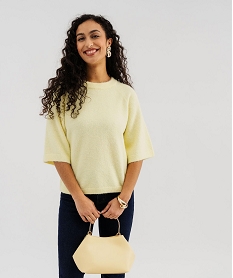 GEMO Pull manches courtes ample et douillet femme Jaune
