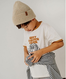 GEMO Tee-shirt manches courtes à motif et finitions contrastantes garçon Beige