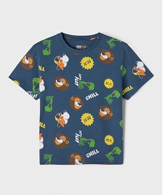 GEMO Tee-shirt manches courtes en jersey de coton imprimé garçon Bleu