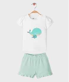 GEMO Pyjashort 2 pièces avec motif baleines bébé fille tee-shirt et short blanc standard