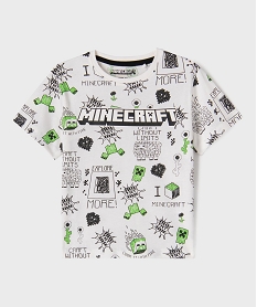 GEMO Tee-shirt manches courtes en coton imprimé all over garçon - Minecraft blanc vif