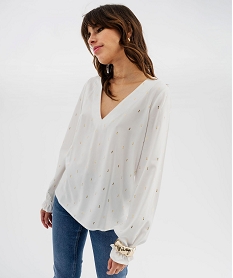 GEMO Blouse fluide à col V et motifs pailletés femme blanc standard