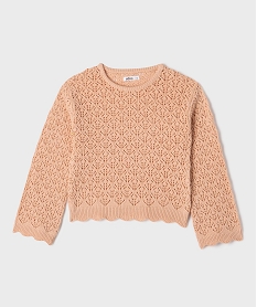 GEMO Pull en maille ajourée avec finitions dentelées fille Rose