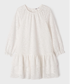 GEMO Robe courte à manches longues en dentelle fille blanc standard