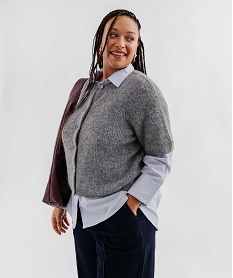 GEMO Gilet manches courtes en maille douillette femme grande taille Gris