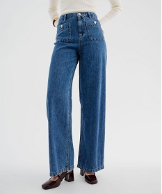GEMO Jean wide leg taille haute avec poches plaquées femme  - LuluCastagnette bleu standard