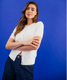 GEMO Gilet à manches courtes en maille fine et souple femme blanc standard