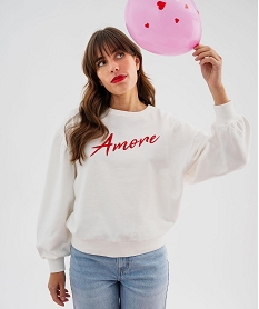 GEMO Sweat oversize avec manches froncées femme Beige