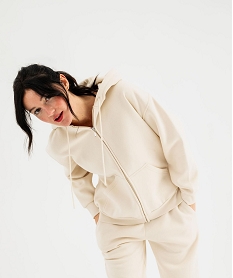GEMO Sweat zippée à capuche en molleton femme Beige