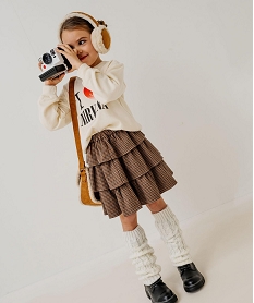 GEMO Jupe courte à volants avec taille élastique fille Brun