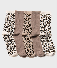 GEMO Chaussettes tige haute motif animalier femme (lot de 5 paires) beige standard