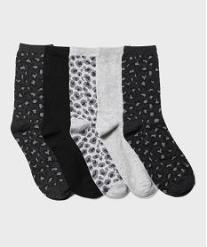 GEMO Chaussettes tige haute motif animalier femme (lot de 5 paires) noir standard