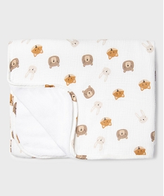 GEMO Couverture bébé à motifs animaux et doublure velours Blanc