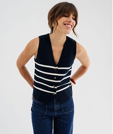 GEMO Gilet sans manches à rayures femme - LuluCastagnette Bleu