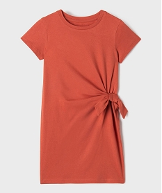 GEMO Robe courte en coton avec noeud à la taille fille marron standard