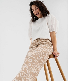 GEMO Pantalon large et fluide imprimé femme Beige