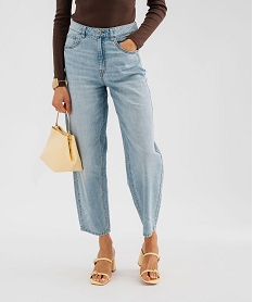GEMO Jean barrel taille haute en denim délavé femme Bleu