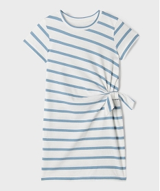 GEMO Robe courte en coton avec noeud à la taille fille Bleu
