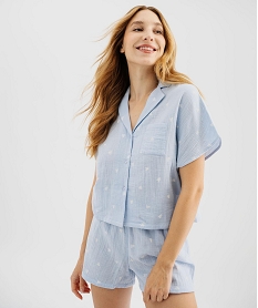 GEMO Pyjashort en double gaze de coton imprimée femme - LuluCastagnette Bleu