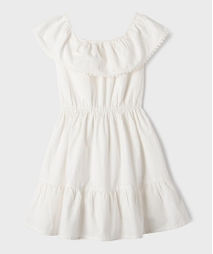GEMO Robe à volants en coton avec col Bardot élastique fille blanc standard