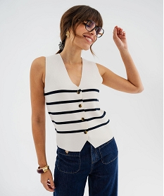 GEMO Gilet sans manches à rayures femme - LuluCastagnette Beige