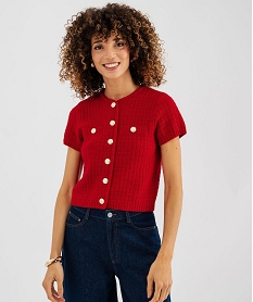 GEMO Pull manches courtes en maille fantaisie à boutons femme rouge standard