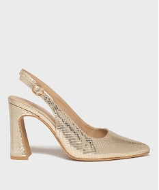GEMO Escarpins à haut talon trapèze et bout pointu femme dore