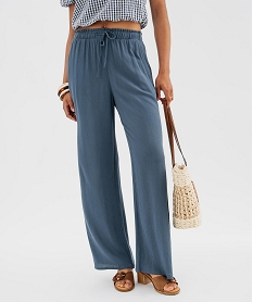 GEMO Pantalon large en viscose froissée femme Bleu