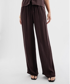 GEMO Pantalon large en viscose froissée femme marron fonce