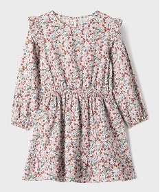 GEMO Robe manches longues volantées en toile de coton fleurie fille Rose