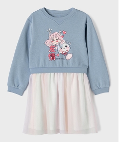 GEMO Robe courte à manches longues effet 2-en-1 sweat et jupe fille bleu standard