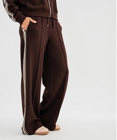 GEMO Pantalon de jogging large avec bandes latérales femme marron fonce