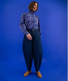 GEMO Jean barrel 100% coton femme Bleu