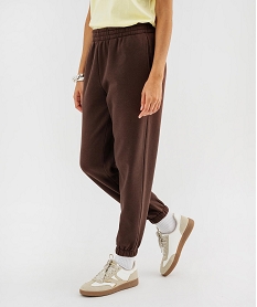 GEMO Pantalon de jogging en molleton uni à taille élastiquée femme Brun