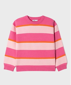 GEMO Pull col rond à rayures fille fille Rose