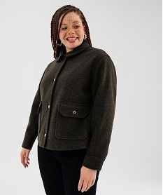 GEMO Manteau court aspect drap de laine à boutons-pression femme grande taille Gris