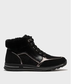 GEMO Baskets montantes fourrées à détails brillants femme noir standard