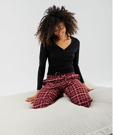 GEMO Pantalon de pyjama en flanelle à carreaux et taille élastiquée femme Rouge