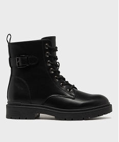 GEMO Boots crantées look rangers à lacets et zip femme noir standard