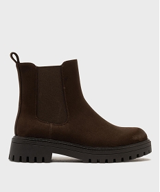 GEMO Boots Chelsea en suédine à épaisse semelle crantée femme - 5 Miles marron fonce