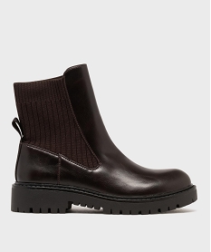 GEMO Boots femme à col chaussette avec semelle crantée marron fonce