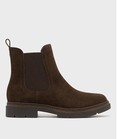 GEMO Boots Chelsea en suédine avec semelle crantée femme - LuluCastagnette marron fonce