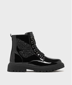 GEMO Boots rangers vernies à détails pailletés fille noir vif