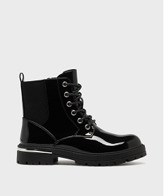 GEMO Boots crantées vernies avec zip et élastique fille noir vif