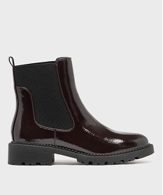 GEMO Boots femme vernies style Chelsea à semelle crantée Rouge