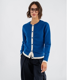 GEMO Gilet boutonné col rond femme Bleu