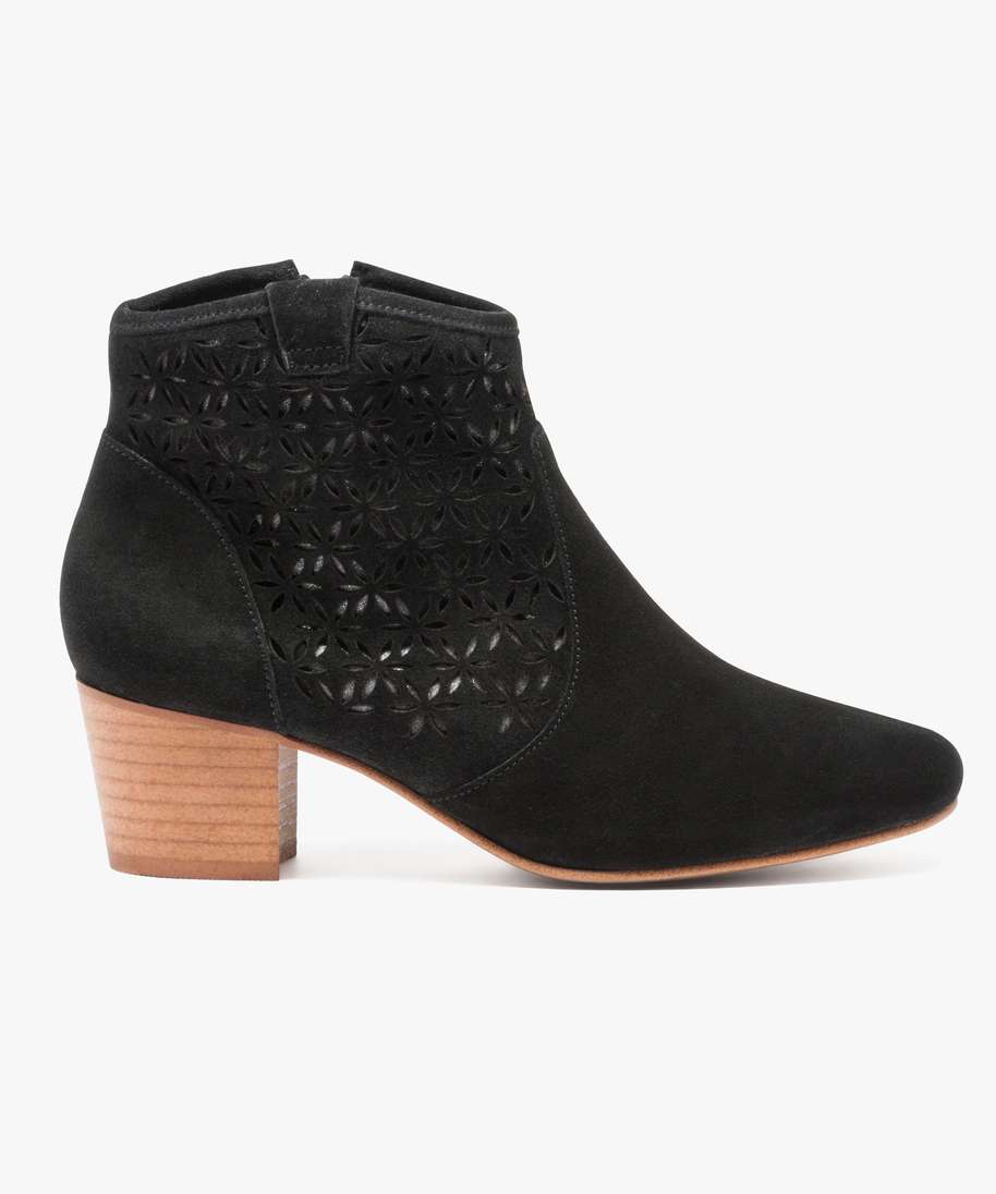 boots en cuir avec motifs ajoures noir ventes privees femme ah17