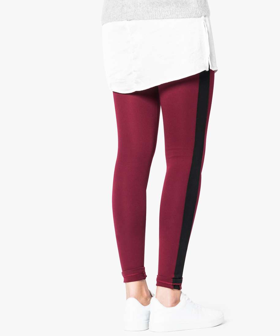 legging avec bande contrastante sur les cotes rouge leggings et jeggings femme GEMO