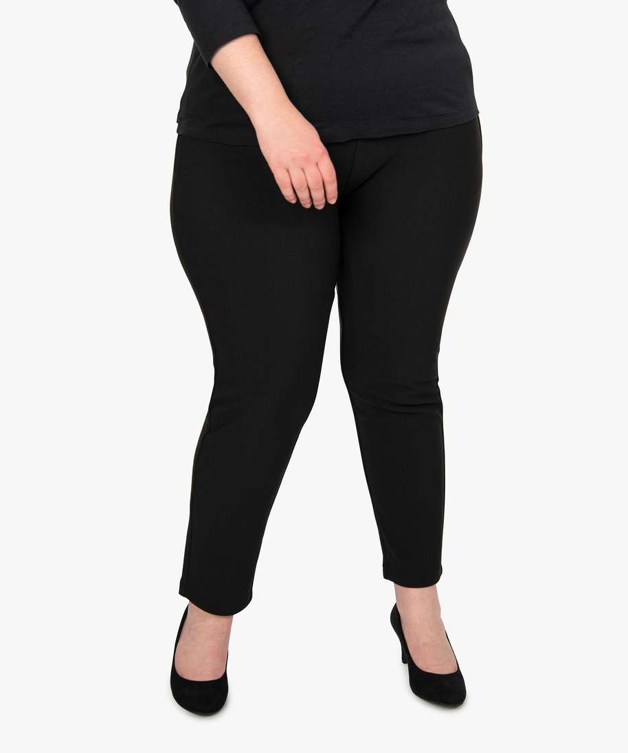 pantalon femme grande taille carotte texture a taille elastiquee noir pantalons  femme
